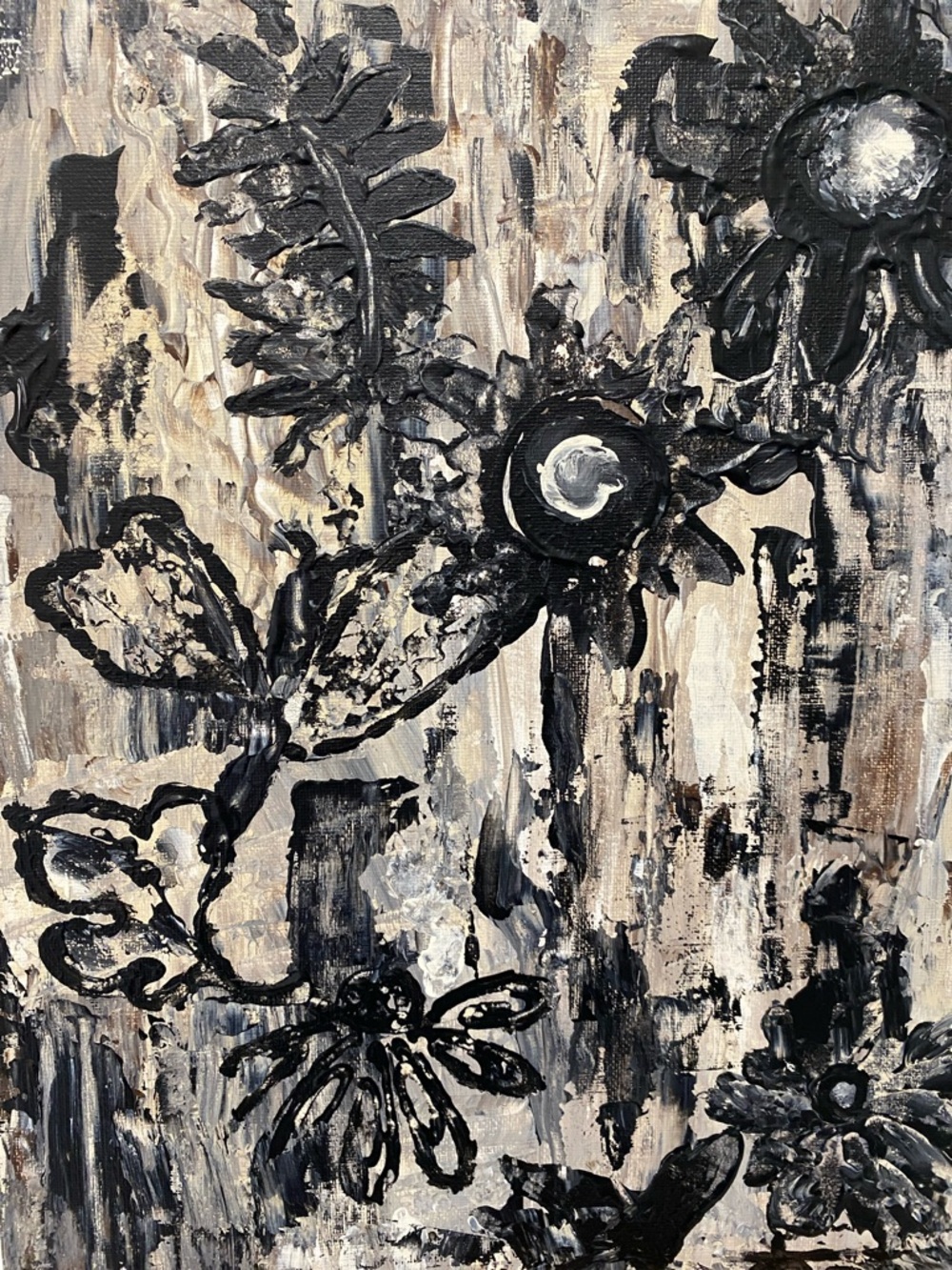 Designer Fashion Wall Art Black & Cream Abstract Canvas Painting Art Wall Decor